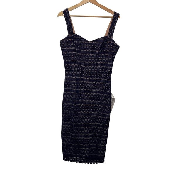 NWT Dress The Population Navy Nicole Lace Sheath Midi Dress  Women's Size L - Picture 3 of 13